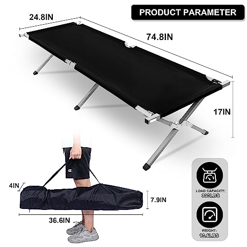 YSSOA Folding Camping Cot + Storage Bag (Black)