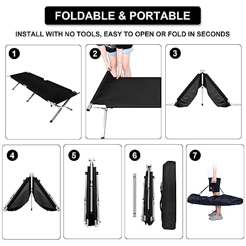 YSSOA Folding Camping Cot + Storage Bag (Black)