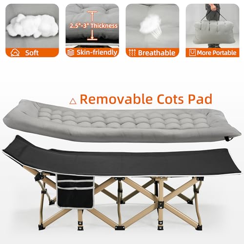 Portable Camping Cot with Thick Mattress, Heavy Duty