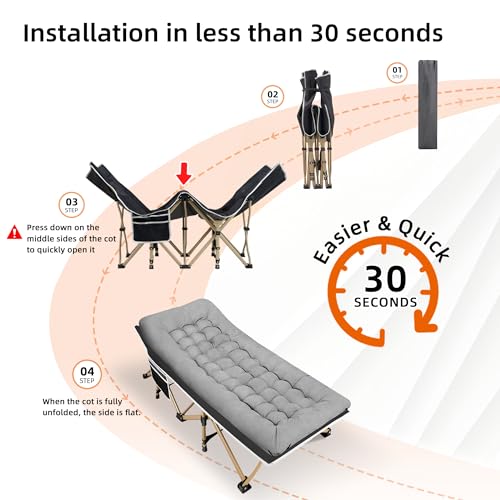 Portable Camping Cot with Thick Mattress, Heavy Duty