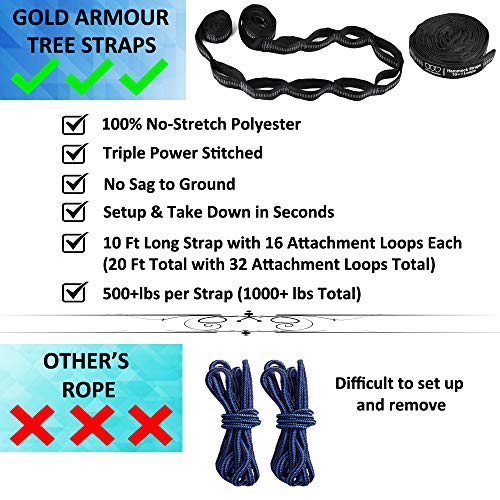 Gold Armour XL Double Camping Hammock with Tree Straps