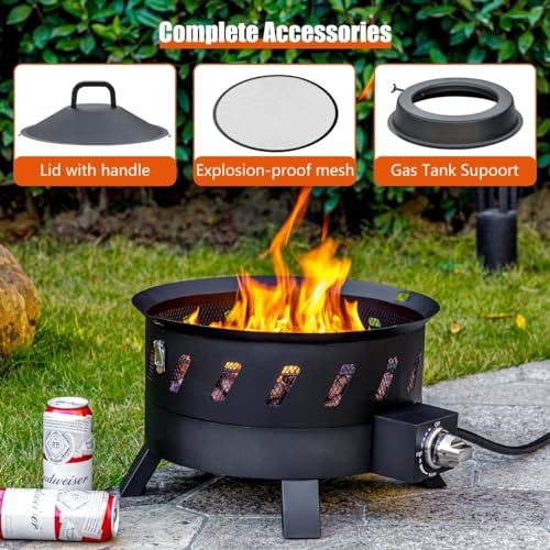 Portable 17.3" Propane Fire Pit Bowl for Camping