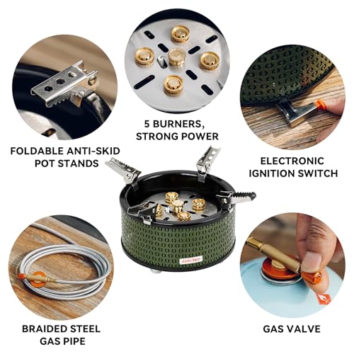 ONLYFIRE Portable Camping Gas Stove, 5 Burners, Green