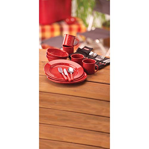 Coleman 24-Piece Enamel Camping Dinnerware Set with Carry Pouch