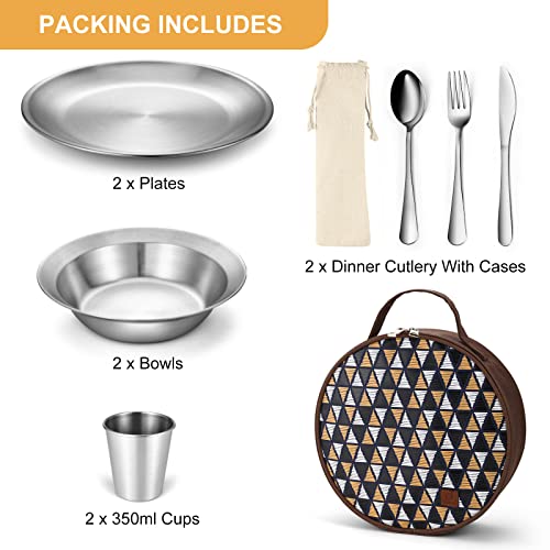 Odoland Stainless Steel Camping Cookware Set for Outdoor Meals