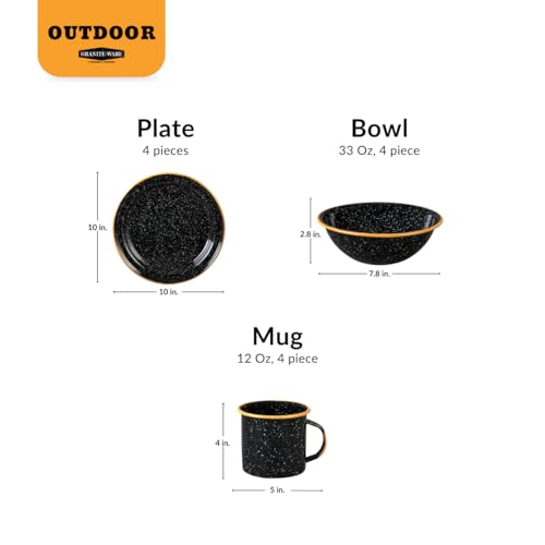 12-Piece Granite Ware Outdoor Dining Set: Plates, Bowls, Mugs