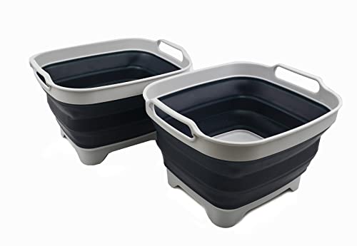 Set of 2 Collapsible 7.5L Plastic Dishpans with Drain Plug