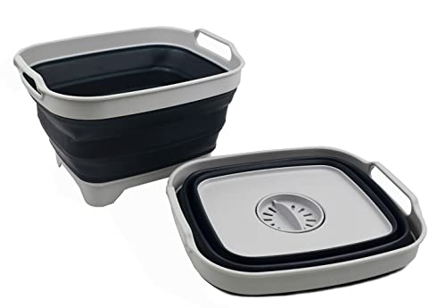 Set of 2 Collapsible 7.5L Plastic Dishpans with Drain Plug