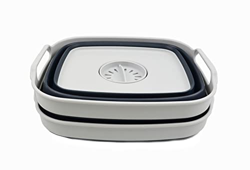 Set of 2 Collapsible 7.5L Plastic Dishpans with Drain Plug