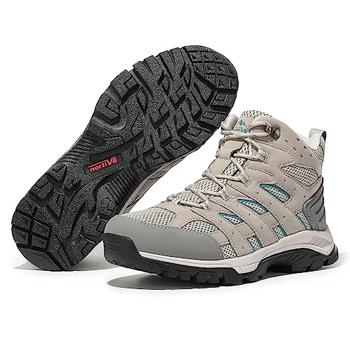 NORTIV 8 Women's Waterproof Hiking Boots - Light Grey