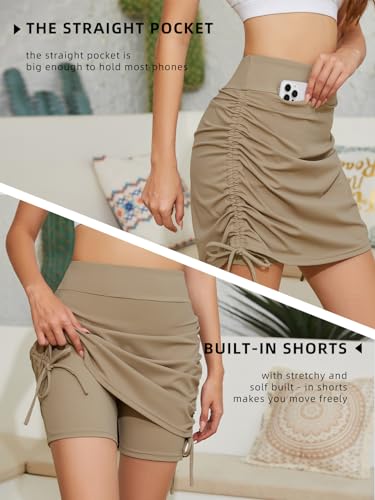 Cakulo Athletic High Waist Skorts with Pockets Khaki