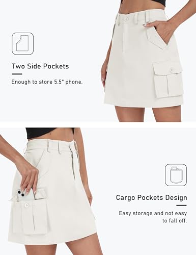 MoFiz Women's Knee Length Athletic Cargo Skirt White