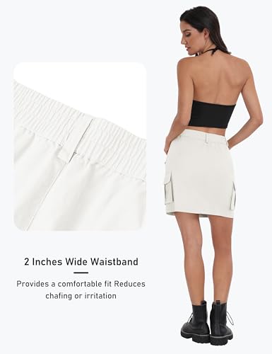MoFiz Women's Knee Length Athletic Cargo Skirt White