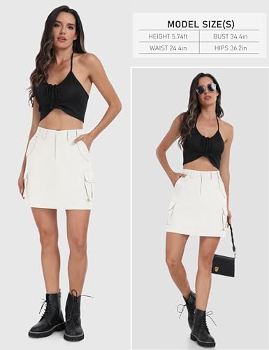 MoFiz Women's Knee Length Athletic Cargo Skirt White