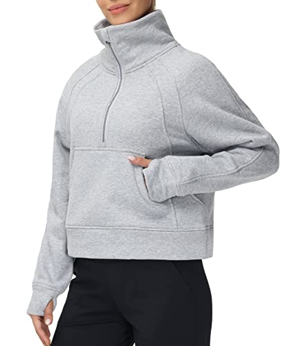 Women's Half Zip Fleece Pullover Crop Sweatshirt