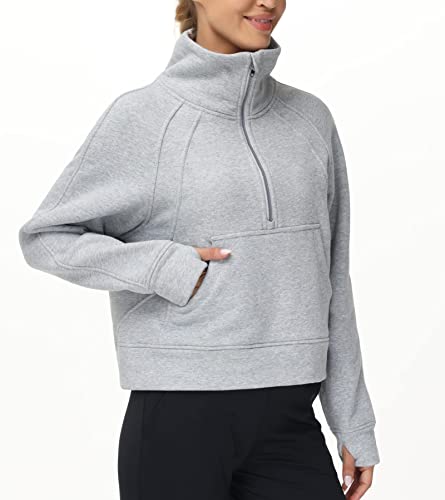 Women's Half Zip Fleece Pullover Crop Sweatshirt