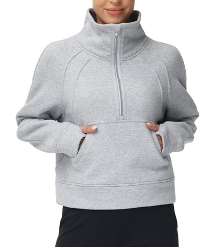 Women's Half Zip Fleece Pullover Crop Sweatshirt