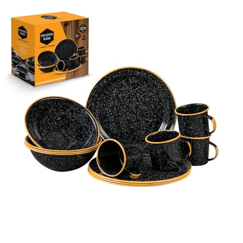 12-Piece Granite Ware Outdoor Dining Set: Plates, Bowls, Mugs
