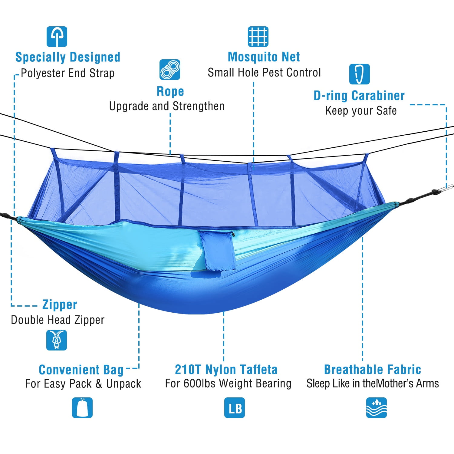 Double Camping Hammock with Mosquito Net- 600 lbs