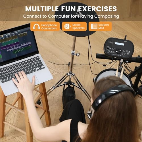 Fesley Electric Drum Set with 4 Quiet Mesh Pads