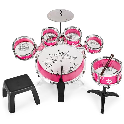 11-Piece Kids Beginner Drum Kit – Pink