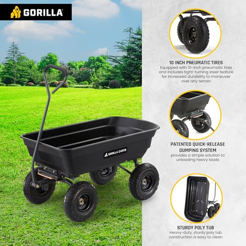 Gorilla Carts Poly Garden Dump Cart, 600 lb Capacity