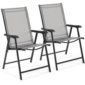 Set of 2 Portable Outdoor Patio Chairs with Armrests