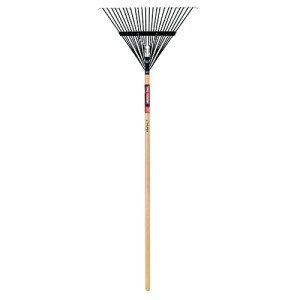24-Inch Steel Leaf Rake with Wooden Handle