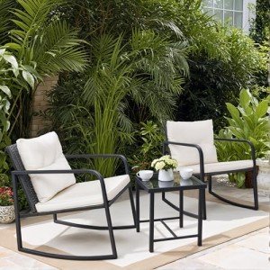 Greesum 3-Piece Rocking Wicker Bistro Set in Beige
