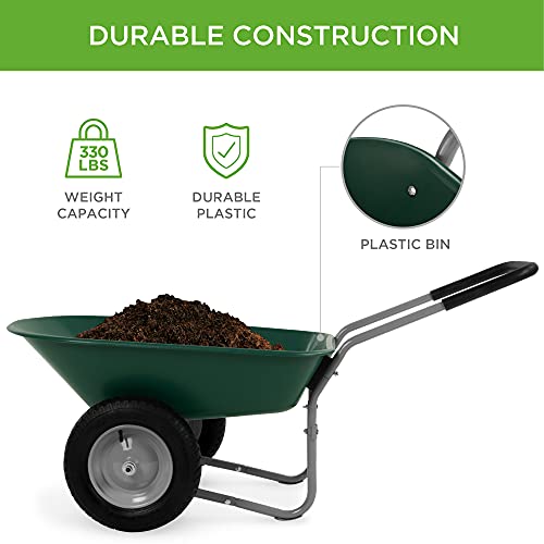 Dual-Wheel Utility Yard Wheelbarrow for Lawn and Garden