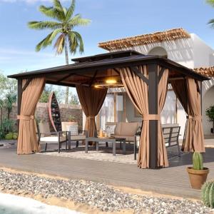 Aoxun 12'x10' Hardtop Aluminum Gazebo with Curtains