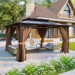 Aoxun 12'x10' Hardtop Aluminum Gazebo with Curtains