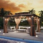 Aoxun 12'x10' Hardtop Aluminum Gazebo with Curtains