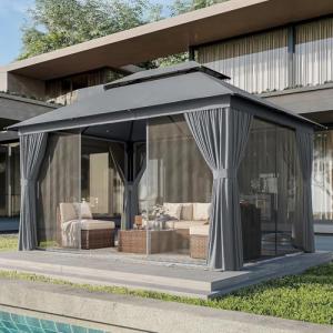 10x12 Metal Frame Outdoor Gazebo with Netting