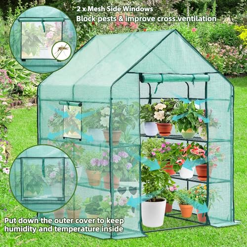 Ohuhu 3-Tier 12-Shelf Outdoor Greenhouse with Screen Windows