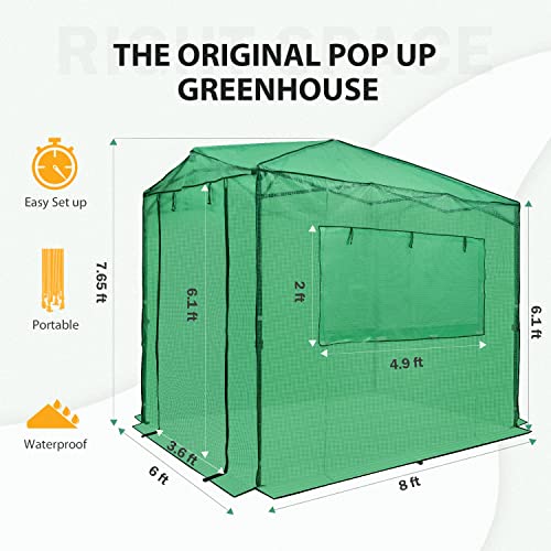 EAGLE PEAK 8x6 Portable Walk-in Greenhouse, Zippered Doors