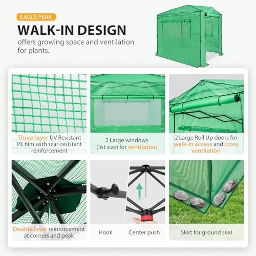 EAGLE PEAK 8x6 Portable Walk-in Greenhouse, Zippered Doors