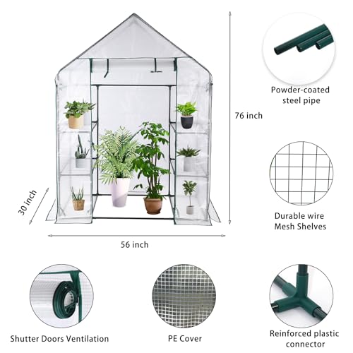 Portable Mini Walk-in Greenhouse with Roll-up Zipper Door