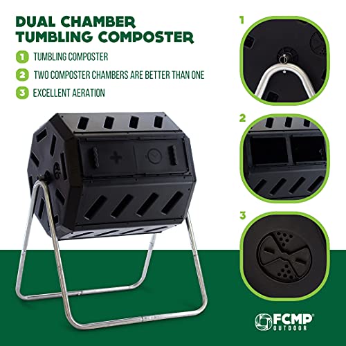FCMP Outdoor IM4000 Dual Chamber Tumbling Composter - Black