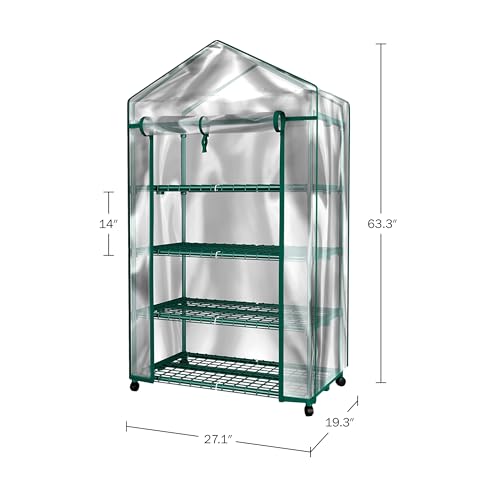 Portable 4 Tier Mini Greenhouse with Locking Wheels