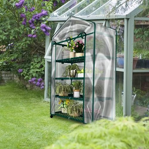 Portable 4 Tier Mini Greenhouse with Locking Wheels