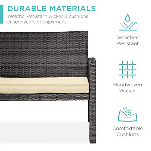 4-Piece Outdoor Wicker Patio Conversation Set - Gray/Cream