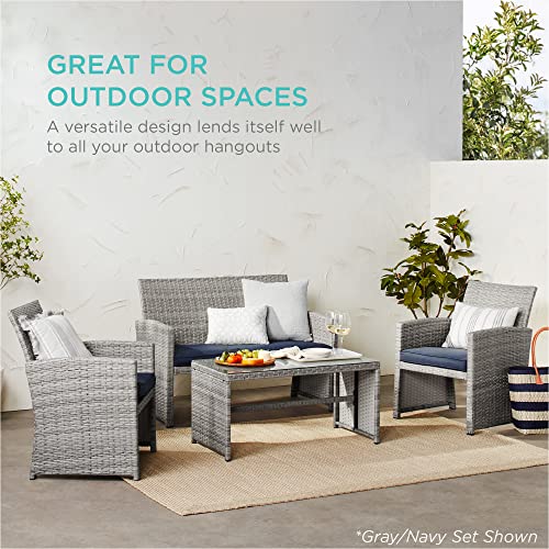 4-Piece Outdoor Wicker Patio Conversation Set - Gray/Cream