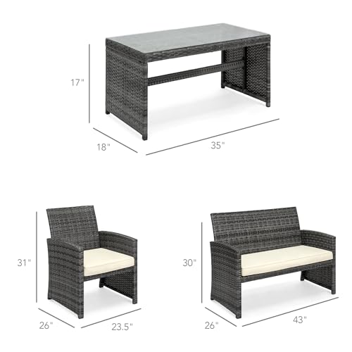 4-Piece Outdoor Wicker Patio Conversation Set - Gray/Cream