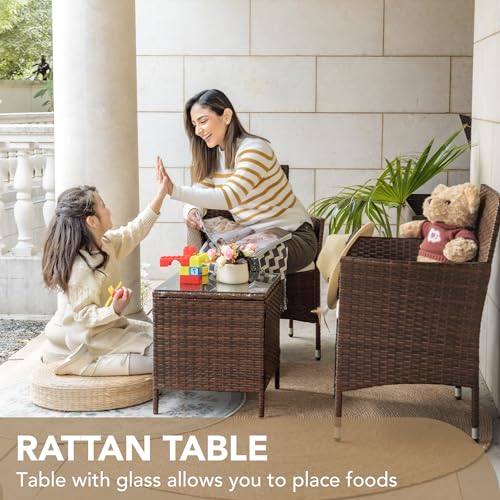 Devoko 3-Piece Patio Furniture Set with Rattan Chairs