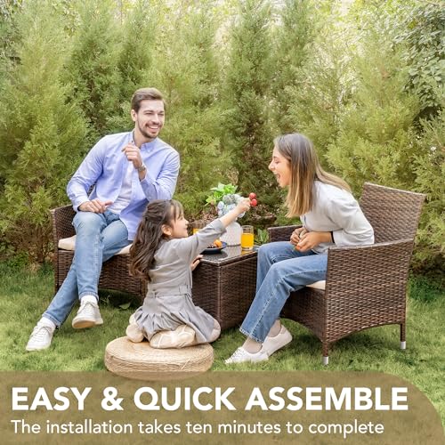Devoko 3-Piece Patio Furniture Set with Rattan Chairs