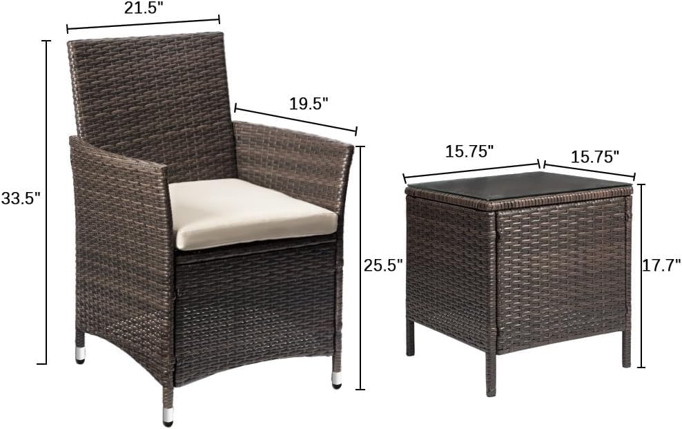 Devoko 3-Piece Patio Furniture Set with Rattan Chairs