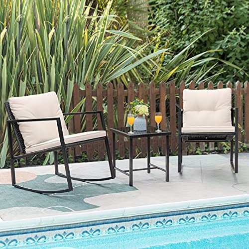 Greesum 3-Piece Rocking Wicker Bistro Set in Beige