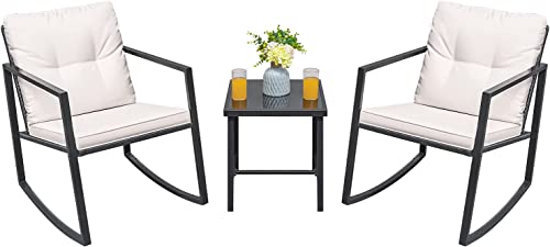 Greesum 3-Piece Rocking Wicker Bistro Set in Beige