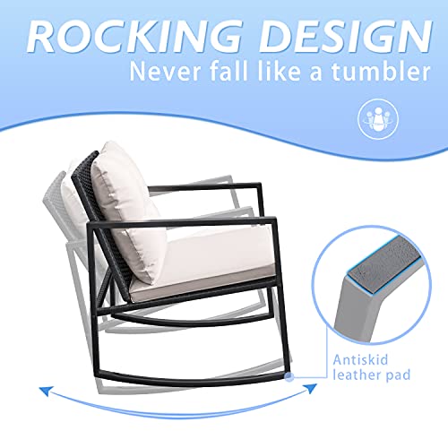 Greesum 3-Piece Rocking Wicker Bistro Set in Beige